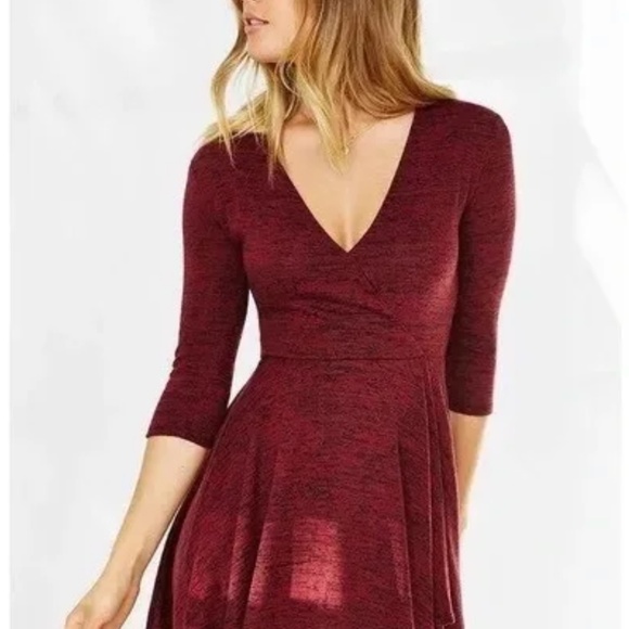URBAN OUTFITTERS Kimchi Red Ballet Faux Wrap Knit Mini Dress Size L - Picture 2 of 6